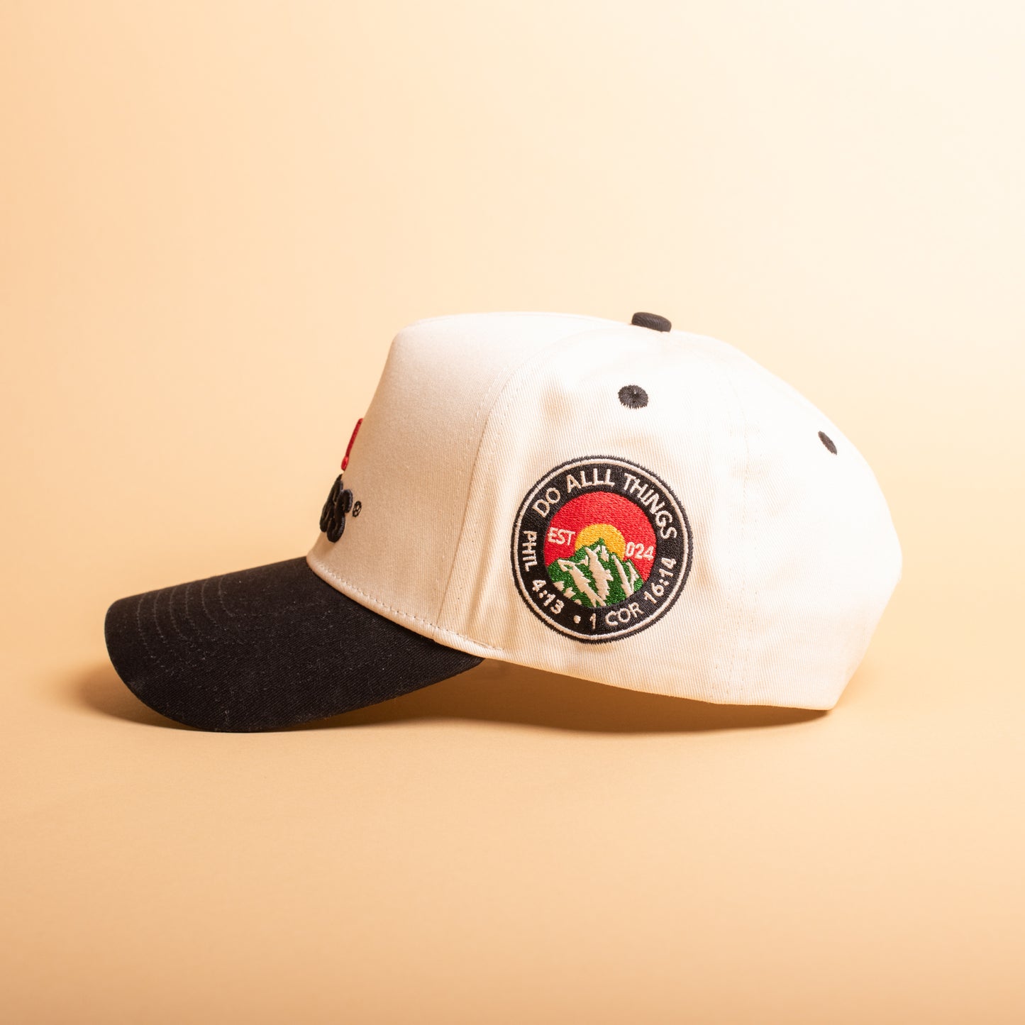 DO ALLL THINGS - DO ALLL THINGS SNAPBACK - SNAPBACK - TAN SNAPBACK - OFF WHITE SNAPBACK - DO ALL THINGS - DO ALL THINGS SNAPBACK - HATS - MENS HAT - STREETWEAR - FAITH BASED BRAND - FAITH BASED SNAPBACK - BASEBALL CAP - HAT FOR SNEAKERS - CAP - ADJUSTABLE HAT - SUEDE CAP - BLACK BRIM HAT - BLACK BRIM CAP