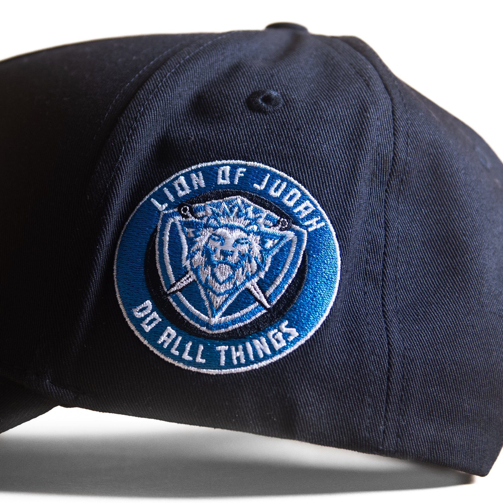 Black cap with 'Do All Things' text on a white background - Detroit Lions cap - faith based snapback - lion of judah - black and blue snapback - lions hats - lions snapbacks - nfl hats - nfl snapbacks
